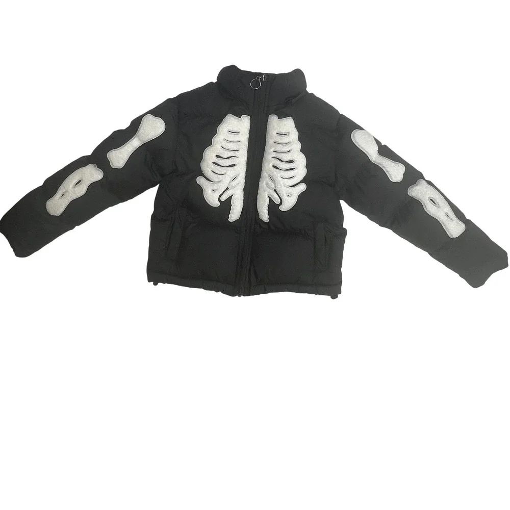 ONCOFONE Kids Black Skeleton Puffer Jacket Size Large Bones Halloween Winter‎